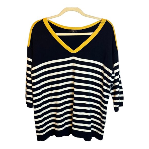 Talbots Sweater Women's Size 1X Knit V Neck Stripes Office Navy‎ White - Picture 1 of 4